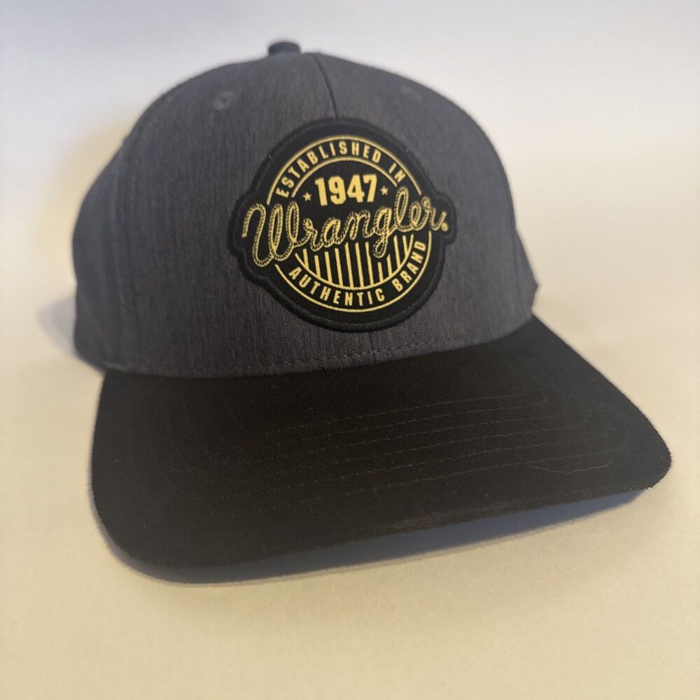 NWT Wrangler‎ 1947 Patch Trucker Hat Black Gray Mesh Back Snapback Western Cap